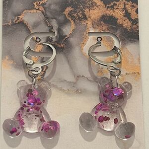 NEW Purple Glitter Confetti Resin Gummy Bear Dangle Earrings